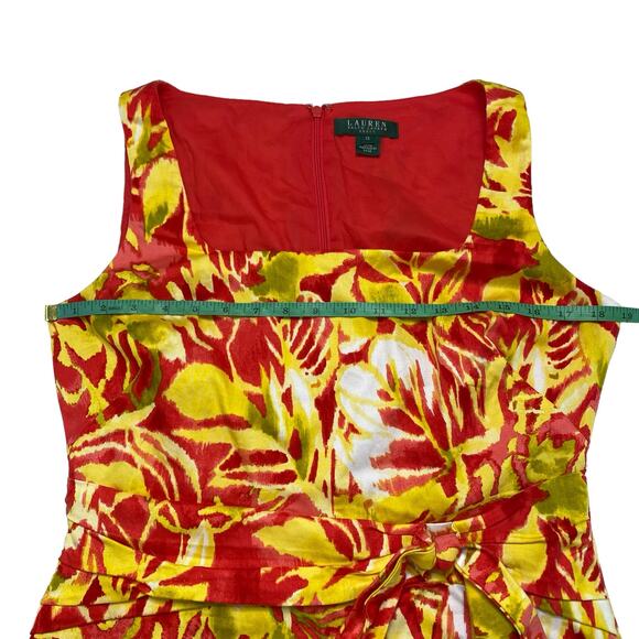 RALPH LAUREN LRL Yellow Red Tropical Floral Print Cotton Stretch Dress Size 12 - Picture 9 of 11